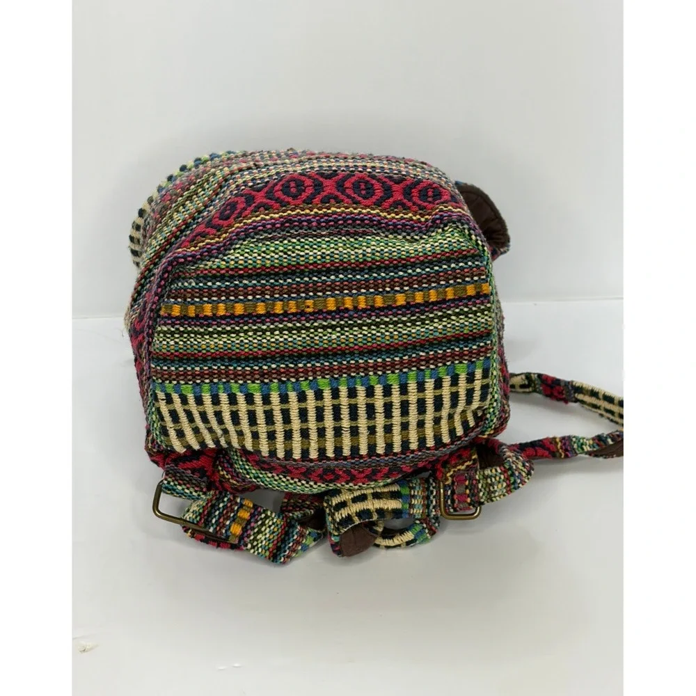 Boho Woven Tapestry Backpack Multi Color Geometric Drawstring Rucksack Festival